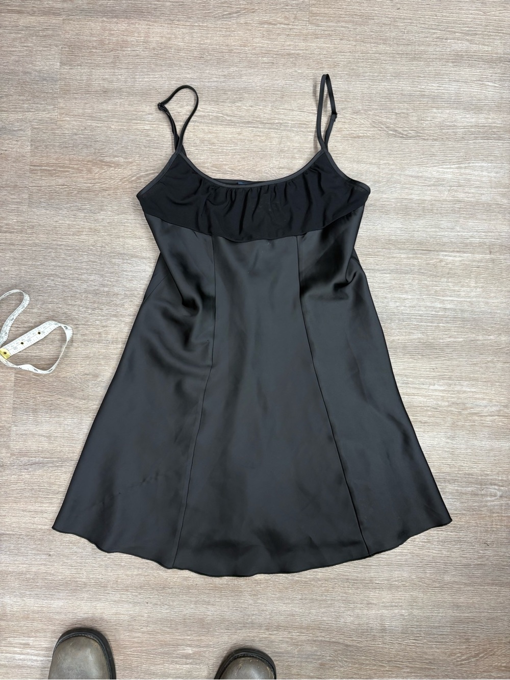 Black Satin Slip Dress with sheer accent
